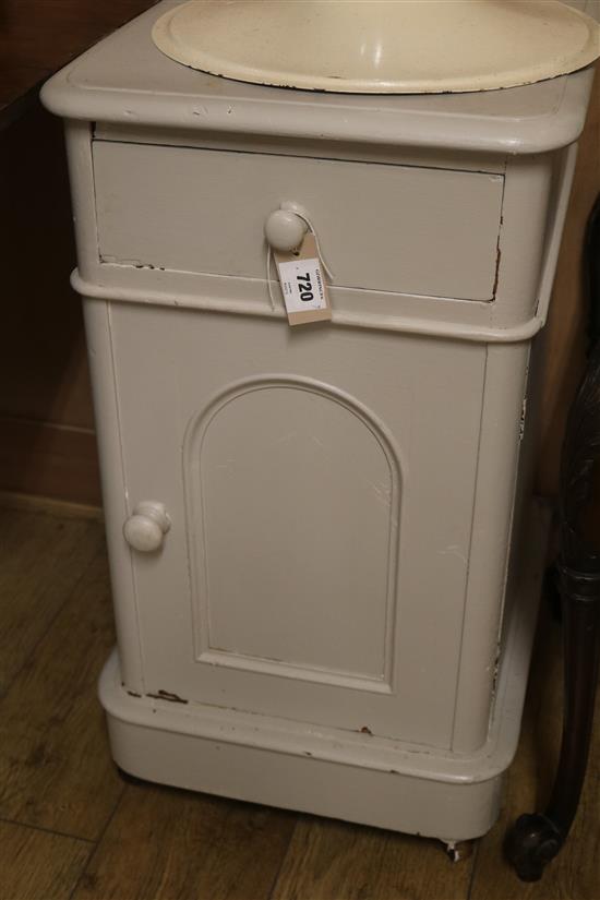 A late victorian painted bedside cabinet, W.42cm